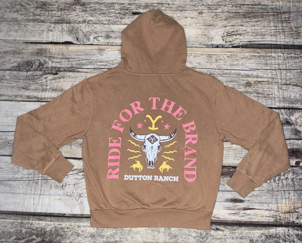 Yellowstone Dutton Ranch Logo Brown Zip-Up Hoodie Ride For The Brand Women's XS